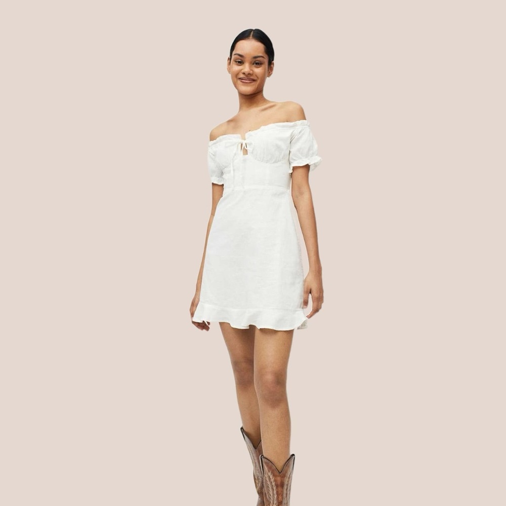 Urban Outfitters Magpie White Off the Shoulder Mini Dress Small